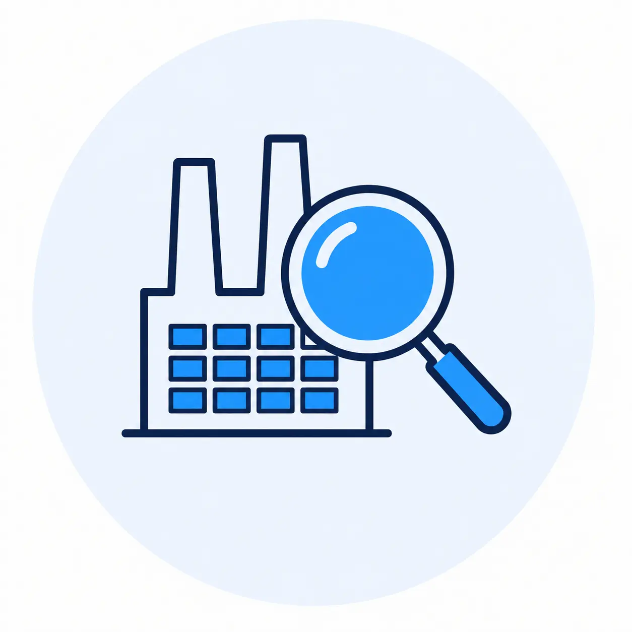 Supplier sourcing and manufacturer evaluation icon